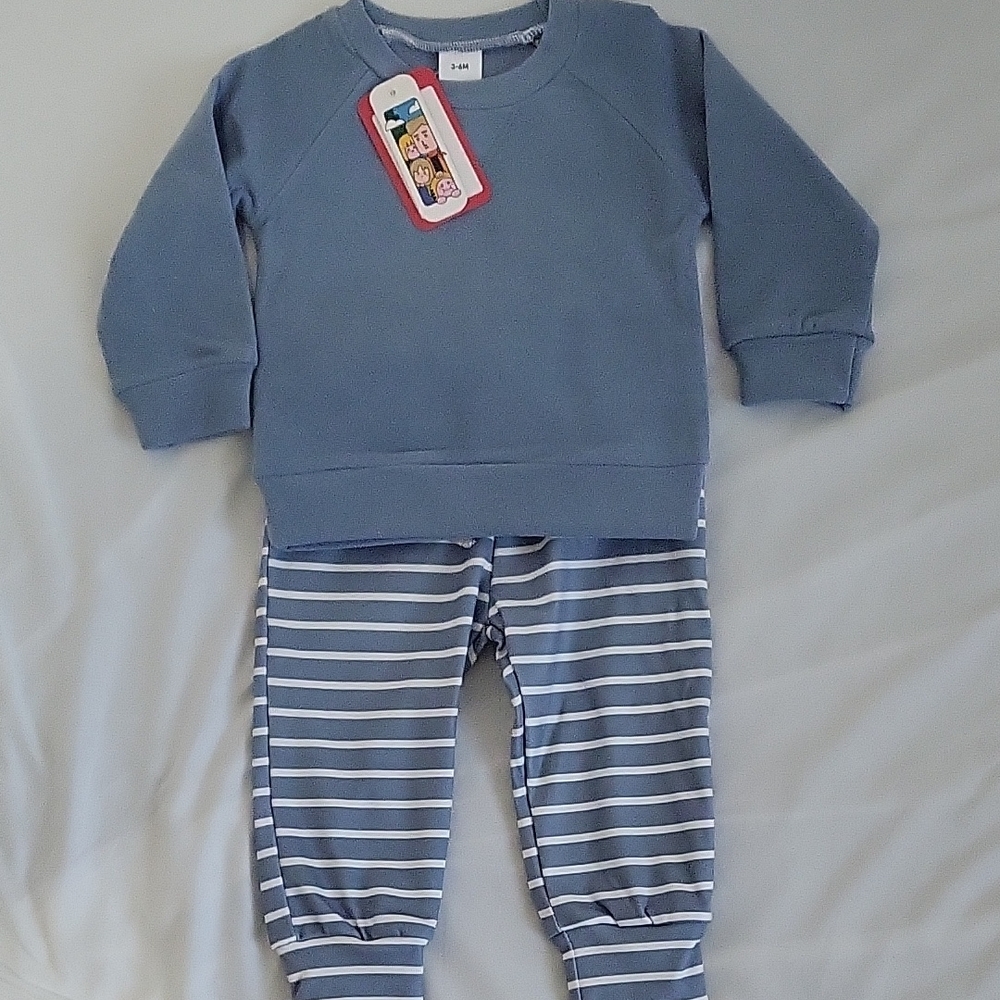 PatPat Blue Sweatshirt and Striped Joggers Set